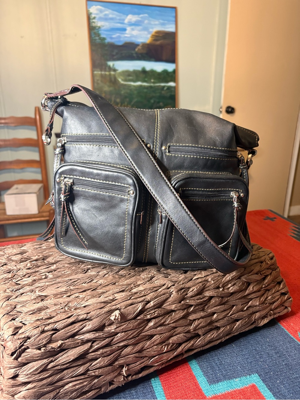 Tignanello Black Shoulder Bag- Multi-Pocket Shoulder Bag - Picture 2 of 15